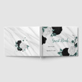 白黒とティール（緑がかった色）の花グレーの植物大理石 ゲストブック (全面)