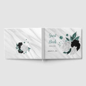 白黒とティール（緑がかった色）の花グレーの植物大理石 ゲストブック (全面)