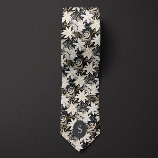 白黒とトープのモノグラム ネクタイ
