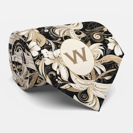 白黒とトープのモノグラム ネクタイ (ロール)