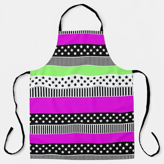 白黒とネオンのパッチワークストライプ エプロン (正面)