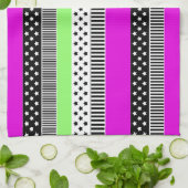 白黒とネオンのパッチワークストライプ キッチンタオル (折り畳み)