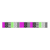 白黒とネオンのパッチワークストライプ グログランリボン (正面)