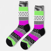 白黒とネオンのパッチワークストライプ ソックス (左)