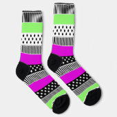 白黒とネオンのパッチワークストライプ ソックス (右)