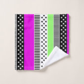 白黒とネオンのパッチワークストライプ バスタオルセット (ウォッシュタオル)