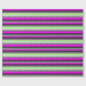 白黒とネオンのパッチワークストライプ ラッピングペーパー (フラット)