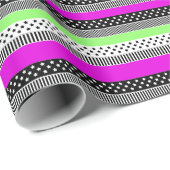 白黒とネオンのパッチワークストライプ ラッピングペーパー (ロールコーナー)