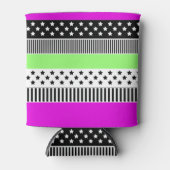 白黒とネオンのパッチワークストライプ 缶クーラー (正面)