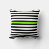白黒とネオン緑の細いストライプ クッション (裏面)