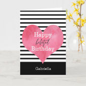 白黒とハートハッピーベレーテッド誕生日 カード (黄色い花)