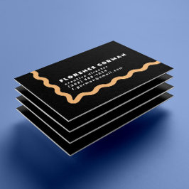 白黒とパステルオレンジウェーブフレーム 名刺