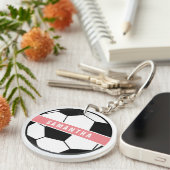 白黒とピンクのスポーティモダンサッカーモノグラム キーホルダー (正面右)