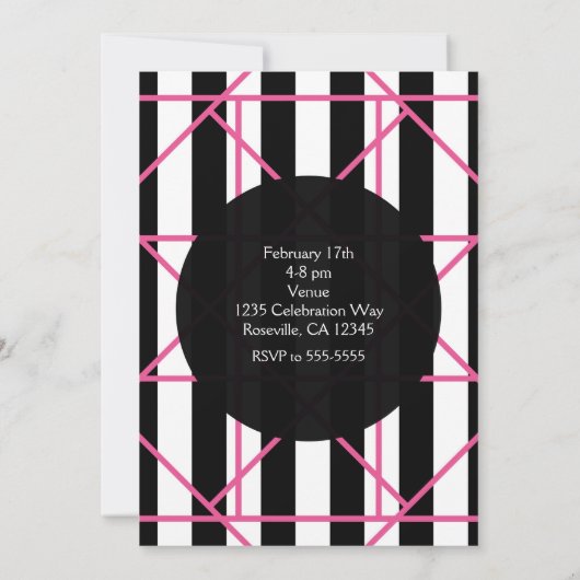 白黒とピンクの幾何学的パーティの招待状 招待状 (裏面)