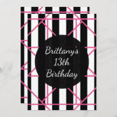 白黒とピンクの幾何学的パーティの招待状 招待状 (正面/裏面)