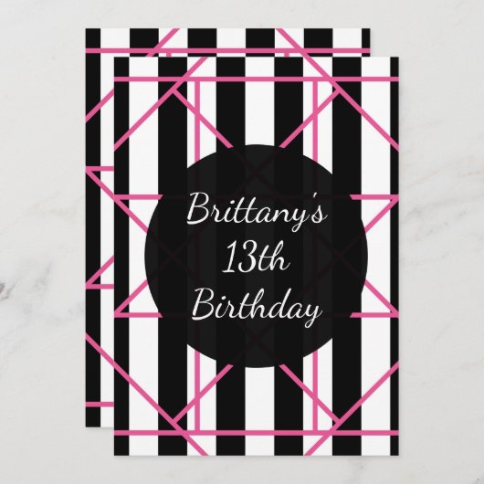 白黒とピンクの幾何学的パーティの招待状 招待状 (正面/裏面)