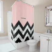 白黒とピンクシェブロン シャワーカーテン (インサイチュ)