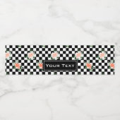 白黒とピンク市松模様にローズプリント ペットボトルラベル (シングルラベル)