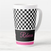 白黒とピンク カフェラテマグ (右アングル)