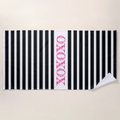 白黒とピンク ビーチタオル (正面)