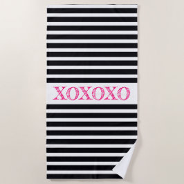 白黒とピンク ビーチタオル