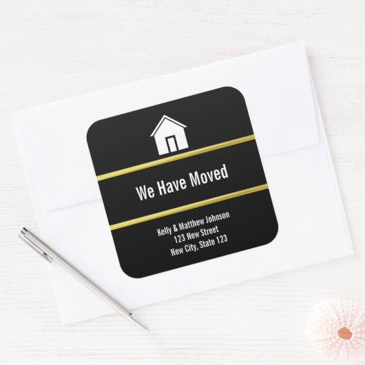 白黒とフェイク金ゴールドの移行発表 スクエアシール (封筒)