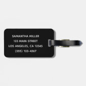 白黒とホットピンクのファンシースクリプトモノグラム ラゲッジタグ (裏面横)