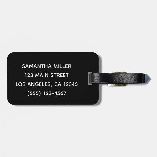 白黒とホットピンクのファンシースクリプトモノグラム ラゲッジタグ (裏面横)