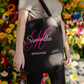 白黒とホットピンクのモノグラムファンシー花嫁付き添い トートバッグ