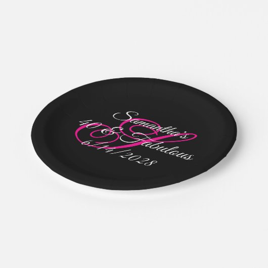 白黒とホットピンクモノグラム40と素晴らしい ペーパープレート (アングル)