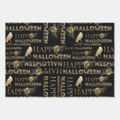 白黒とモダン金ゴールドシック大人ハロウィーン ラッピングペーパーシート (正面2)