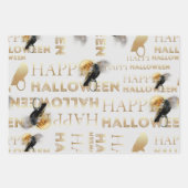 白黒とモダン金ゴールドシック大人ハロウィーン ラッピングペーパーシート (正面)