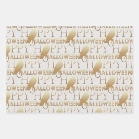 白黒とモダン金ゴールドシック大人ハロウィーン ラッピングペーパーシート (正面2)