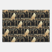 白黒とモダン金ゴールドシック大人ハロウィーン ラッピングペーパーシート (正面)