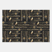 白黒とモダン金ゴールドシック大人ハロウィーン ラッピングペーパーシート (正面3)