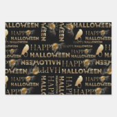 白黒とモダン金ゴールドシック大人ハロウィーン ラッピングペーパーシート (正面)