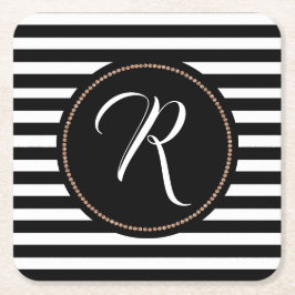 白黒とモノグラム紙コースター スクエアペーパーコースター