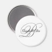 白黒とライトグレーのスクリプファンシートモノグラムホワイト マグネット (正面/裏面)