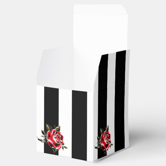 白黒とレッドローズ結婚式の引き出物ボックス フェイバーボックス (オープン)