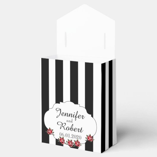 白黒とレッドローズ結婚式の引き出物ボックス フェイバーボックス (オープン)