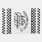 白黒と市松模様に引用文 キッチンタオル (横)