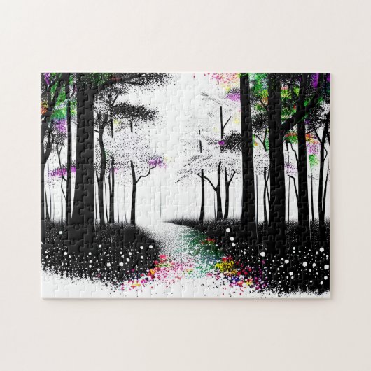 白黒と抽象芸術カラフルの林道 ジグソーパズル (横)