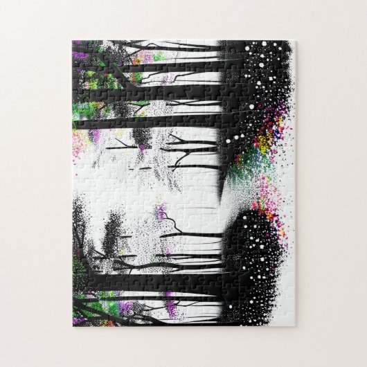 白黒と抽象芸術カラフルの林道 ジグソーパズル (縦)