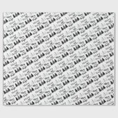 白黒と明るいメリークリスマスツリー ラッピングペーパー (フラット)