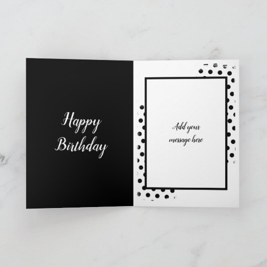 白黒と水玉模様素敵な誕生日の写真 カード (内部)
