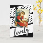 白黒と水玉模様素敵な誕生日の写真 カード (黄色い花)