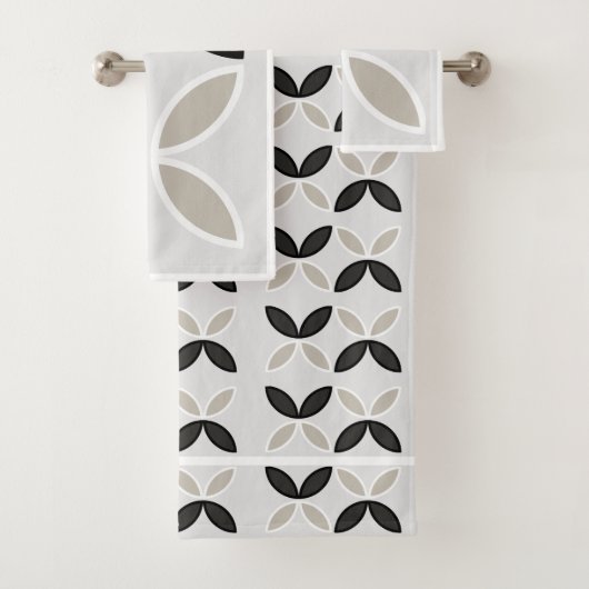 白黒と灰色の花の模様 バスタオルセット (インサイチュ)