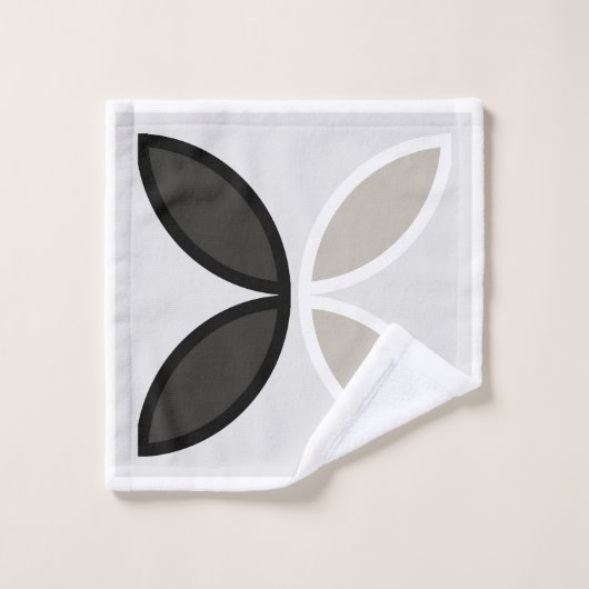 白黒と灰色の花の模様 バスタオルセット (ウォッシュタオル)