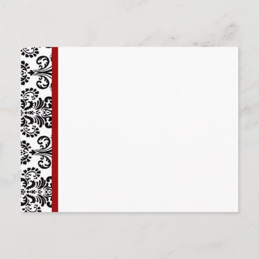 白黒と赤いダマスク救の日付はがき 案内ポストカード (裏面)