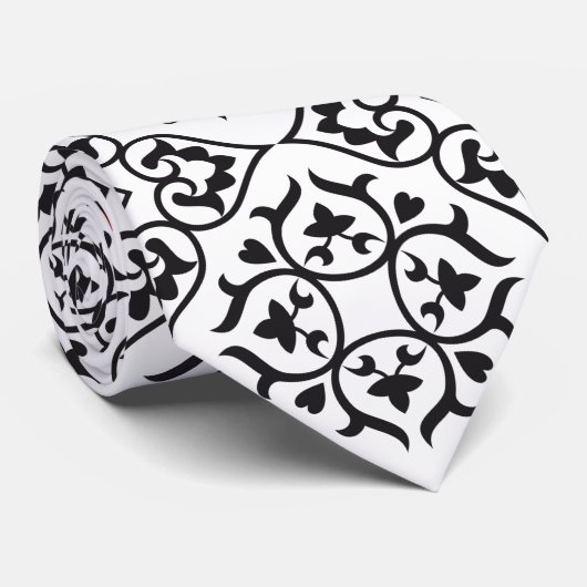 白黒と赤いハートダマスクタイ ネクタイ (ロール)